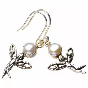 StarGems® Natural River Pearl Fariy Handmade 925 Sterling Silver Earrings 1.75 D6892