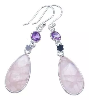 StarGems® Natural Rose Quartz Amethyst FlowerHandmade 925 Sterling Silver Earrings 2 F6126