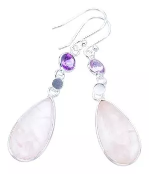 StarGems® Natural Rose Quartz AmethystHandmade 925 Sterling Silver Earrings 2 F6133