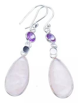 StarGems® Natural Rose Quartz AmethystHandmade 925 Sterling Silver Earrings 2 F6145