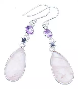 StarGems® Natural Rose Quartz Amthyst Star Handmade 925 Sterling Silver Earrings 2 F6127