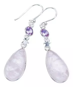 StarGems® Natural Rose Quartz Amthyst StarHandmade 925 Sterling Silver Earrings 2 F6124