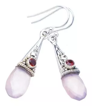 StarGems® Natural Rose Quartz GarnetHandmade 925 Sterling Silver Earrings 1.5 F6121