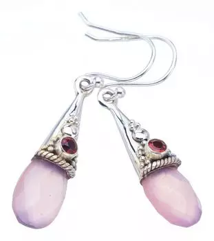 StarGems® Natural Rose Quartz GarnetHandmade 925 Sterling Silver Earrings 1.75 F6129