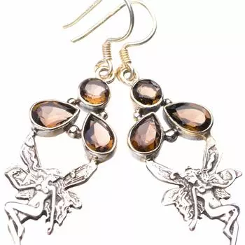 STARGEMS ® Серьги ручной работы из стерлингового серебра 925 пробы с натуральным дымчатым кварцем и фарий 2 дюйма E1973