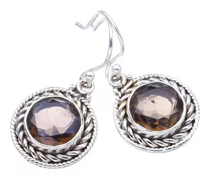 StarGems® Natural Smoky Quartz Handmade 925 Sterling Silver Earrings 1.25 F5731