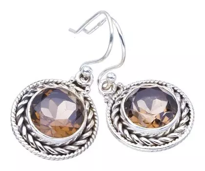 StarGems Natural Smoky Quartz Handmade 925 Sterling Silver Earrings 1.25 F5744
