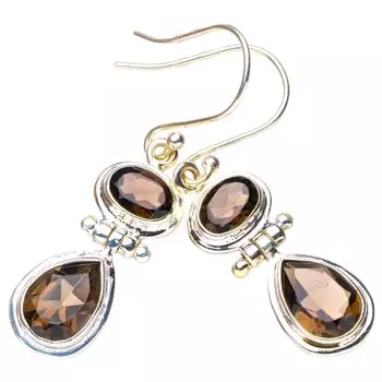 StarGems® Natural Smoky Quartz Handmade 925 Sterling Silver Earrings 1.75 E6354
