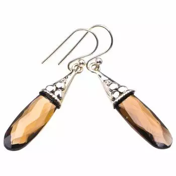 STARGEMS ® Серьги ручной работы из стерлингового серебра 925 пробы с натуральным дымчатым кварцем 1,75 дюйма D3872