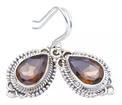 StarGems Natural Smoky Quartz Handmade 925 Sterling Silver Earrings 1.5 F5751