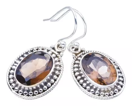 StarGems® Natural Smoky Quartz Handmade 925 Sterling Silver Earrings 1.5 F5726