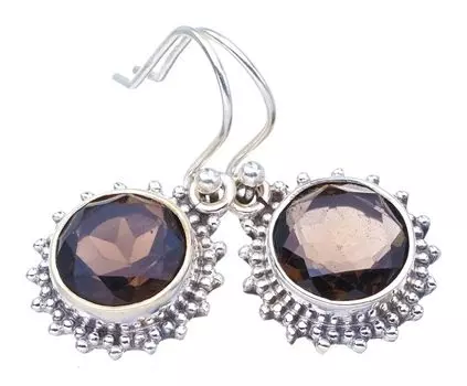 StarGems® Natural Smoky Quartz Handmade 925 Sterling Silver Earrings 1.25 F5728