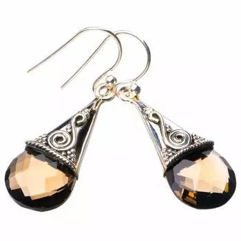 StarGems® Natural Smoky Quartz Handmade 925 Sterling Silver Earrings 1.5 D7688