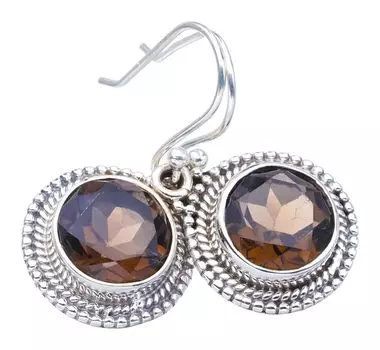 StarGems® Natural Smoky Quartz Handmade 925 Sterling Silver Earrings 1.25 F5732