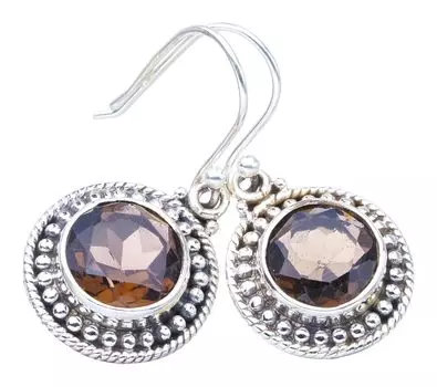 StarGems Natural Smoky Quartz Handmade 925 Sterling Silver Earrings 1.25 F5742