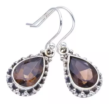 StarGems Natural Smoky Quartz Handmade 925 Sterling Silver Earrings 1.25 F5748