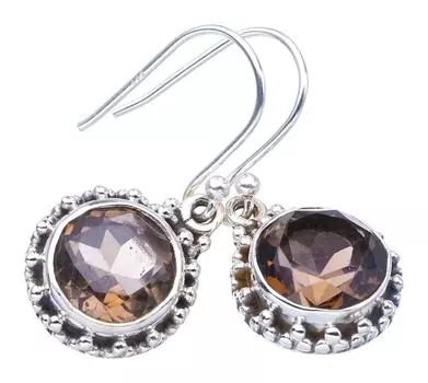 STARGEMS ® Серьги ручной работы из серебра 925 пробы с натуральным дымчатым кварцем 1,25 дюйма F5730