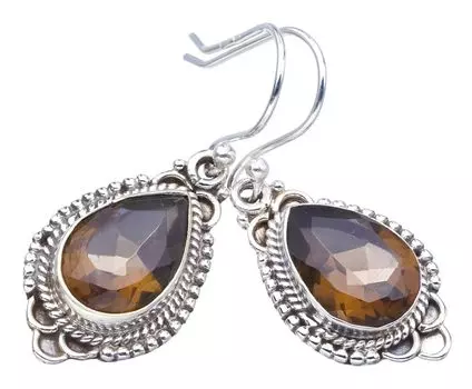 StarGems Natural Smoky Quartz Handmade 925 Sterling Silver Earrings 1.5 F5750