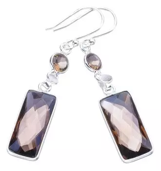StarGems® Natural Smoky Quartz Handmade 925 Sterling Silver Earrings 2 F5894