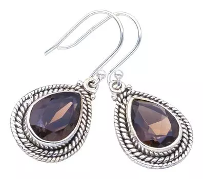 StarGems Natural Smoky Quartz Handmade 925 Sterling Silver Earrings 1.25 F5749