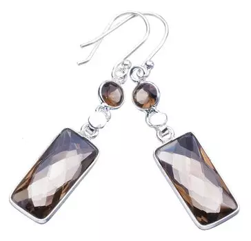 StarGems® Natural Smoky Quartz Handmade 925 Sterling Silver Earrings 2 F5889
