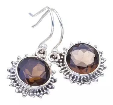 StarGems Natural Smoky Quartz Handmade 925 Sterling Silver Earrings 1.25 F5734