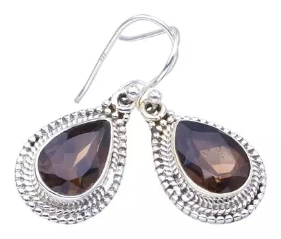 StarGems® Natural Smoky Quartz Handmade 925 Sterling Silver Earrings 1.25 F5755