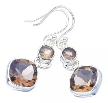 StarGems® Natural Smoky Quartz Handmade 925 Sterling Silver Earrings 1.5 F5735