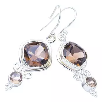 StarGems Natural Smoky Quartz Handmade 925 Sterling Silver Earrings 1.75 F5737