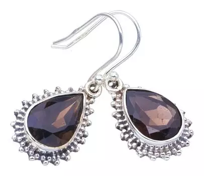 StarGems Natural Smoky Quartz Handmade 925 Sterling Silver Earrings 1.25 F5746