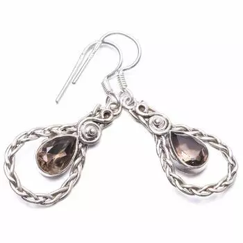 StarGems Natural Smoky Quartz Handmade Unique 925 Sterling Silver Earrings 1.5 Y2959