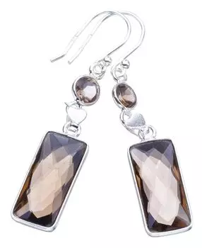 STARGEMS ® Серьги из серебра 925 пробы с натуральным дымчатым кварцем в форме сердца, ручная работа, 2 дюйма F5897