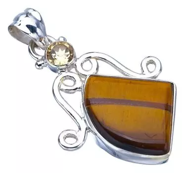 StarGems® Natural Tiger Eye Citrine Handmade 925 Sterling Silver Pendant 1.5 F3910