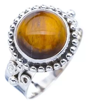 StarGems® Natural Tiger Eye Handmade 925 Sterling Silver Ring 8 F1116