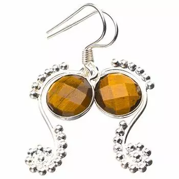 StarGems® Natural Tiger Eye Handmade 925 Sterling Silver Earrings 1.5 E1553