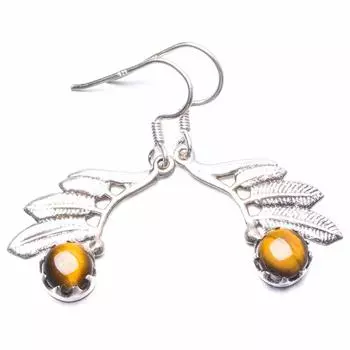 StarGems Natural Tiger Eye Handmade Unique Leaf Shape 925 Sterling Silver Earrings 1.5 Y2990
