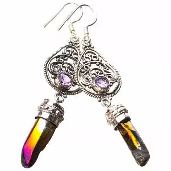 StarGems® Natural Titanium And Amethyst Handmade 925 Sterling Silver Earrings 2.5 E1032
