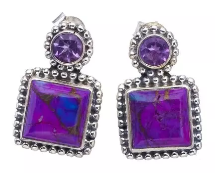 StarGems Natural Turquoise AmethystHandmade 925 Sterling Silver Earrings 1 F6455