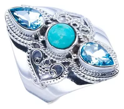 StarGems® Natural Turquoise Blue Topaz Handmade 925 Sterling Silver Ring 9.75 F0685