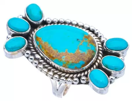 StarGems® Natural Turquoise Handmade 925 Sterling Silver Ring 6.5 F0415