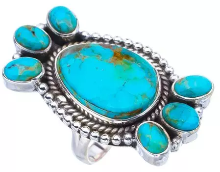 StarGems® Natural Turquoise Handmade 925 Sterling Silver Ring 6.75 F0434