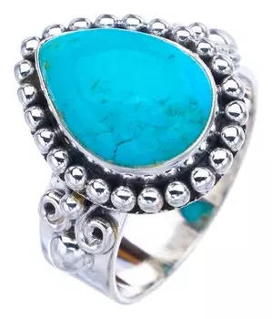 StarGems® Natural Turquoise Handmade 925 Sterling Silver Ring 7 F2367