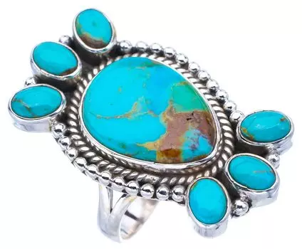 StarGems® Natural Turquoise Handmade 925 Sterling Silver Ring 9.25 F0438