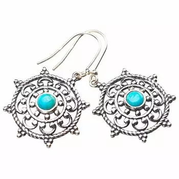 StarGems® Natural Turquoise Handmade 925 Sterling Silver Earrings 1.5 E1612