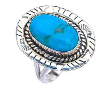 StarGems® Natural Turquoise Pigeon Handmade 925 Sterling Silver Ring 8 F2313