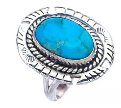 StarGems® Natural Turquoise Pigeon Handmade 925 Sterling Silver Ring 8 F2321
