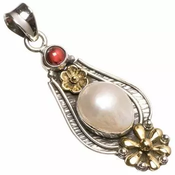 StarGems Natural Two Tones River Pearl and Amethyst Handmade Unique Flower Shape 925 Sterling Silver Pendant 2 T0998