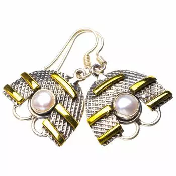 STARGEMS ® Серьги ручной работы из стерлингового серебра 925 пробы с натуральным речным жемчугом двух тонов 1,5 дюйма D7837