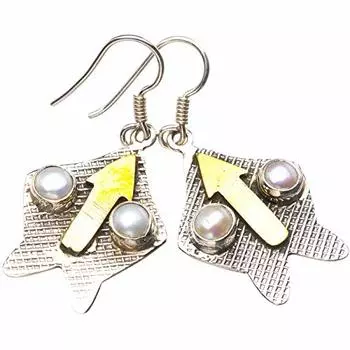 StarGems® Natural Two Tones River Pearl Handmade 925 Sterling Silver Earrings 1.5 E1663