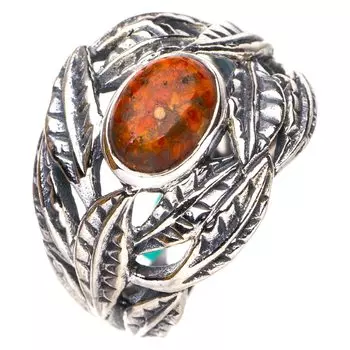 StarGems® Natural Unakite Leaf Handmade 925 Sterling Silver Ring 6.25 E9012